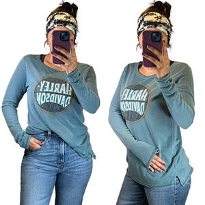 044. Harley-Davidson Scoop Neck Sweatshirt Sweater Teal Blue